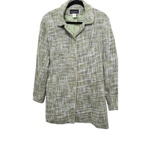 Dialogue Women's Utility Glam Green & White Tweed Long Sleeve Blazer Jacket Size
